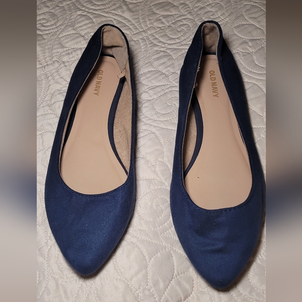 Old Navy- Navy Blue Faux-Suede Pointy Ballet Flats For Women